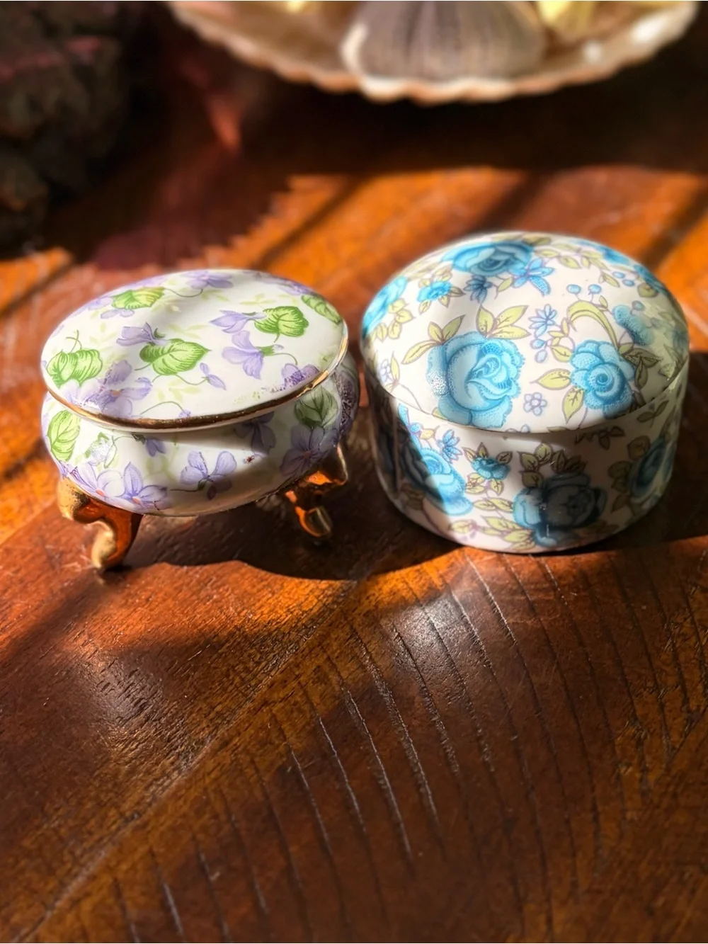 Charming Floral Porcelain Trinket Box Set of 2 Keepsake Vintage Accents